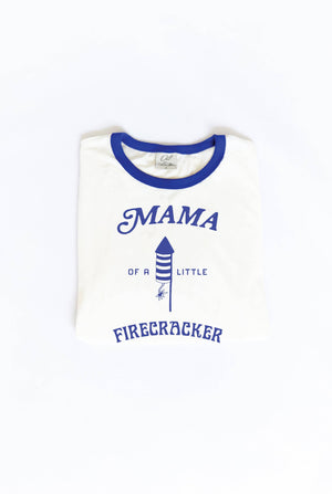 MAMA OF A LITTLE FIRECRACKER Ringer Graphic T-Shirt: S