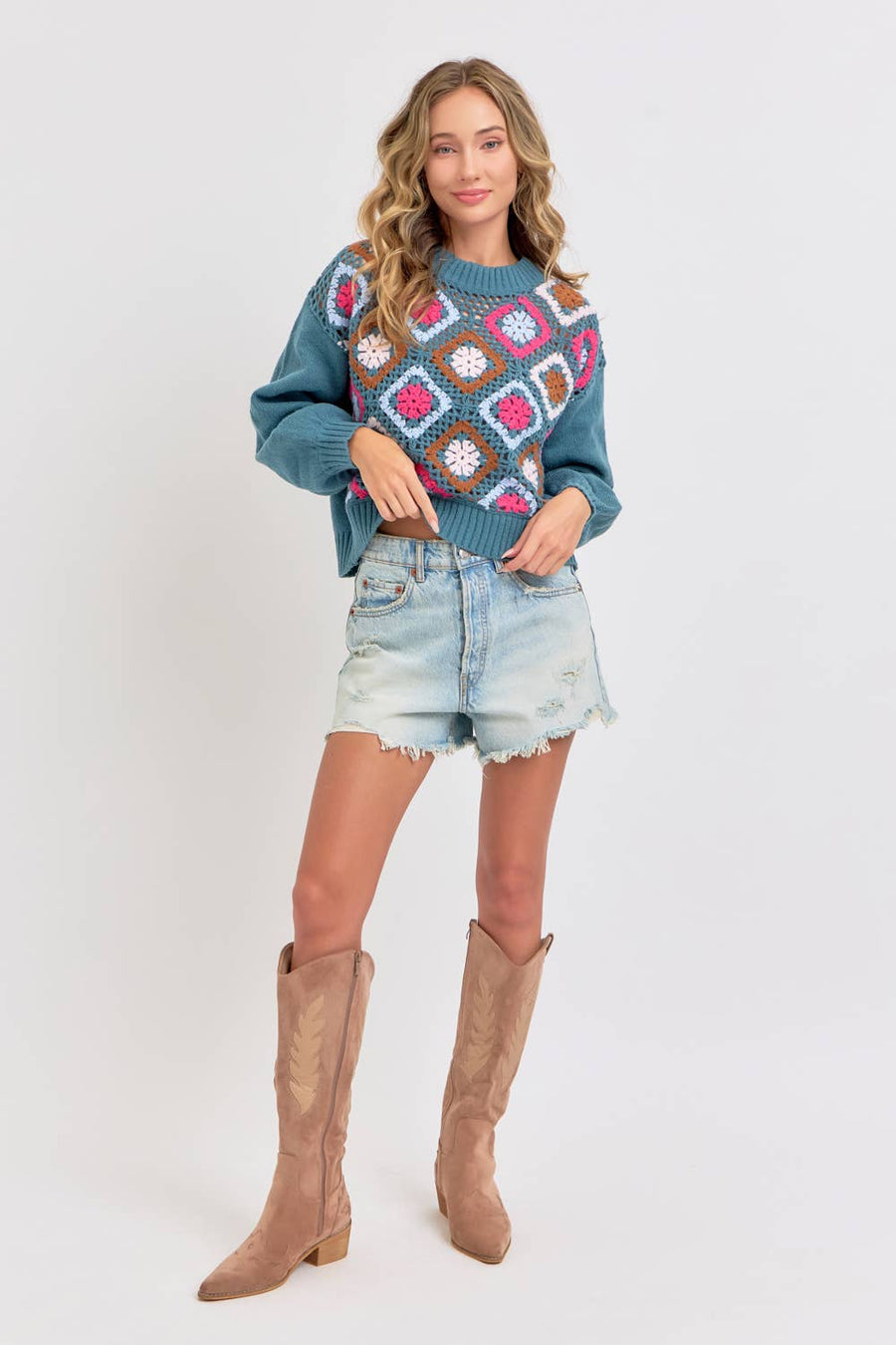 CROCHET PATCHWORK KNIT SWEATER