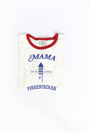 MAMA OF A LITTLE FIRECRACKER Ringer Graphic T-Shirt: S