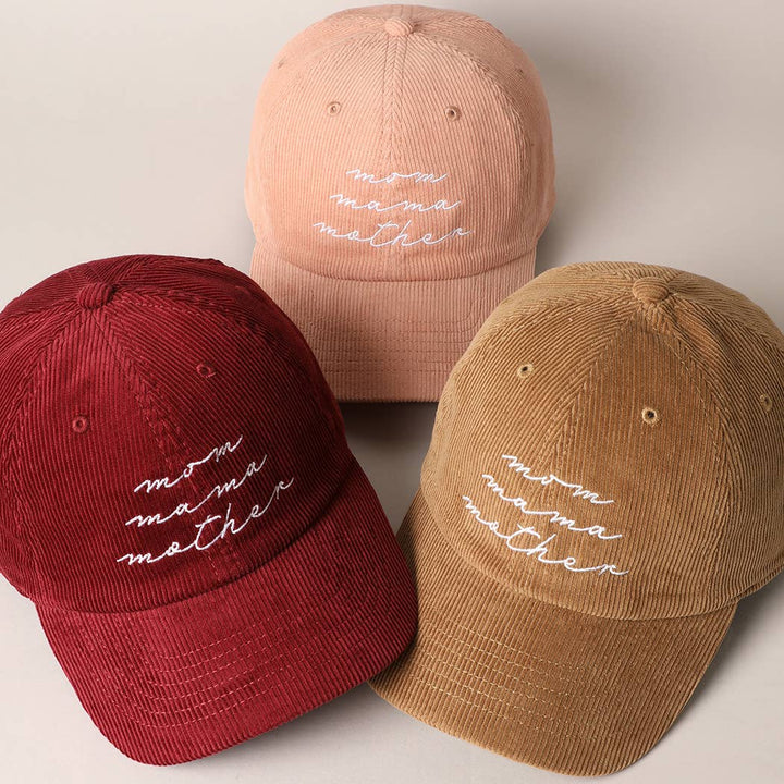 Mom Mama Mother Embroidered Corduroy Baseball Cap