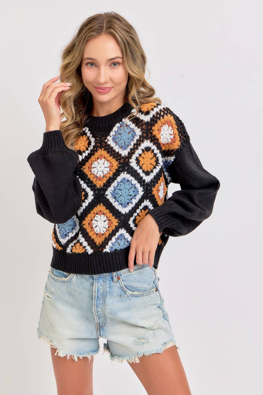 CROCHET PATCHWORK KNIT SWEATER