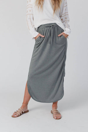 So Comfy Drawstring Maxi Skirt - Light Olive