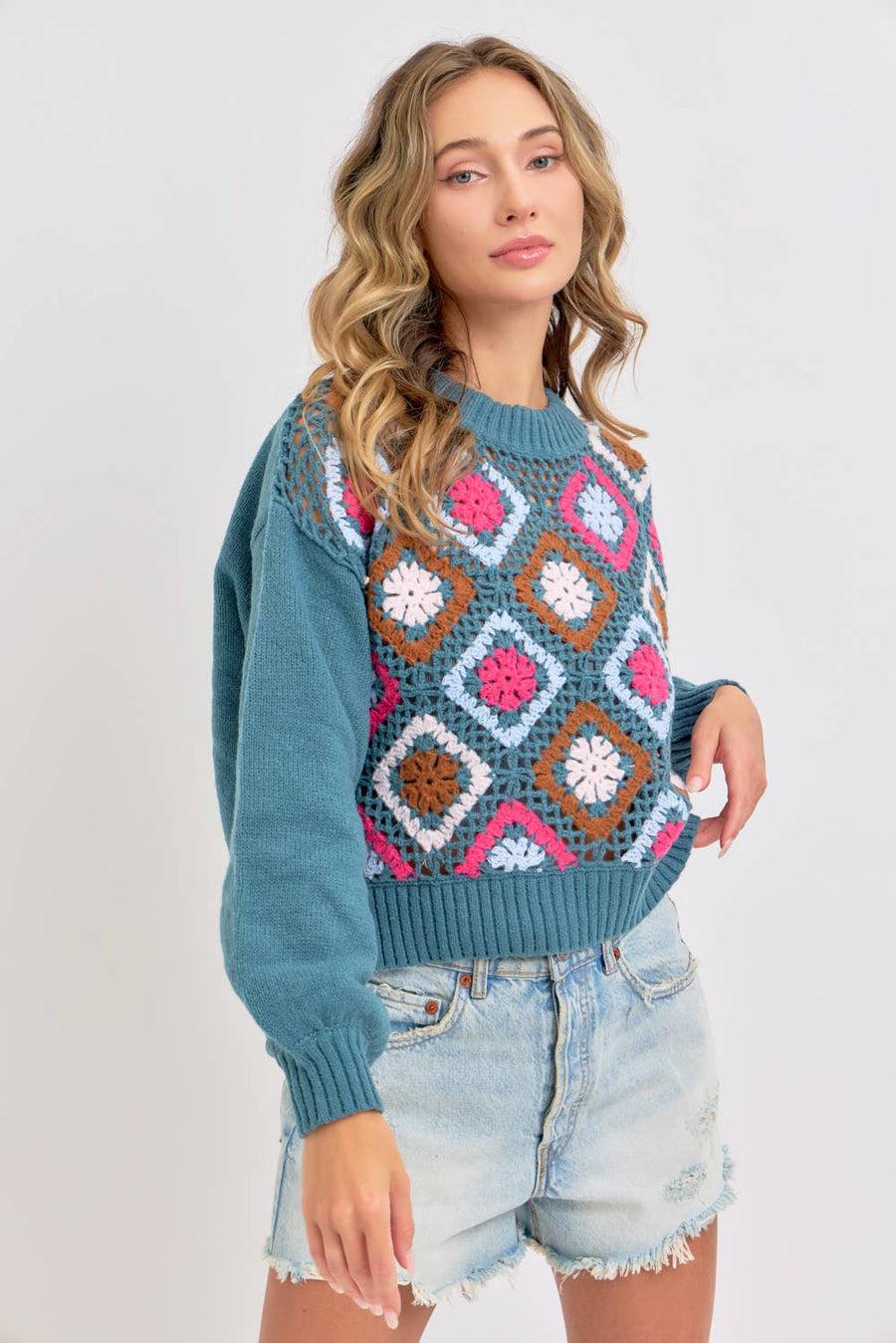 CROCHET PATCHWORK KNIT SWEATER