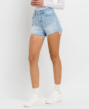 HIGH RISE DISTRESSED HEM A LINE SHORTS T6316: TANA RIVER / XS