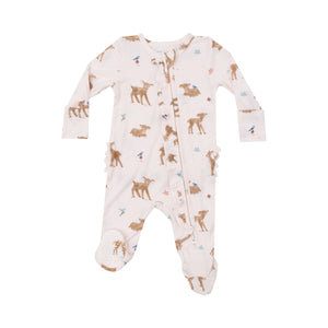 2 Way Ruffle Zipper Footie- Soft Deer