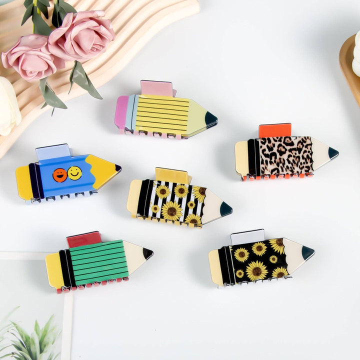 Fun School Pencil Hair Claw Clips
