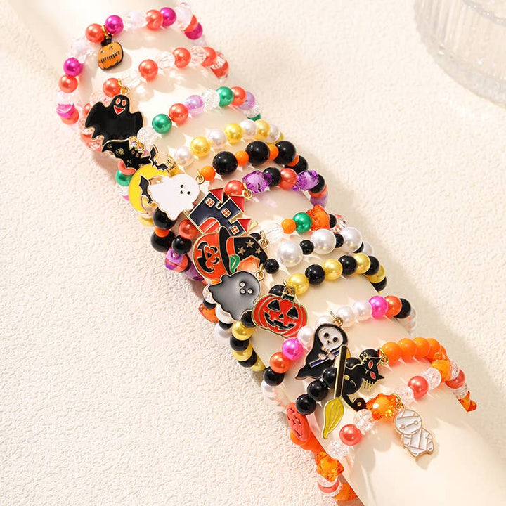 Halloween Handmade Beaded Pumpkin ghost Bracelet for kids