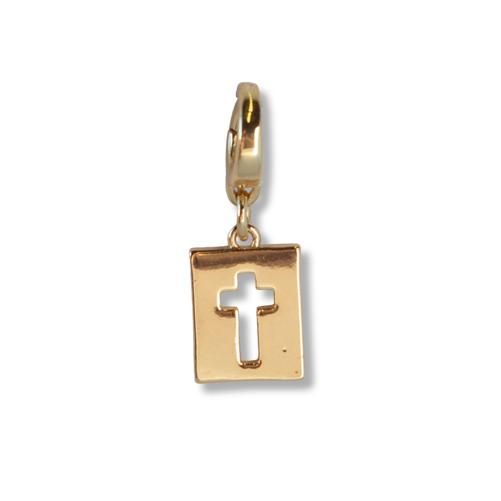 Hollow Cross Charm, Gold, Charm Bar | Charm Necklace