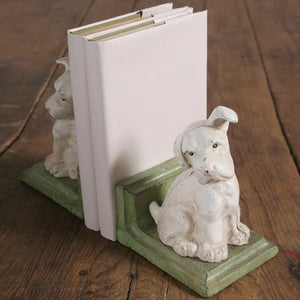 White Puppy Bookends - Cast Iron White