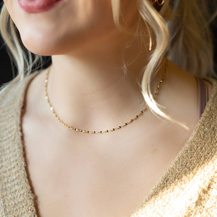 Gilded Gold Necklace-16" Dapped Chain | Charm Bar Necklace