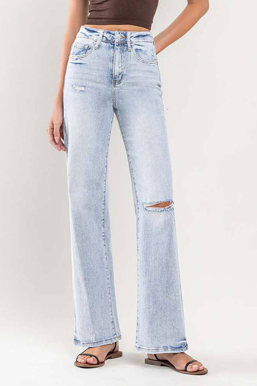 90'S VINTAGE SUPER HIGH RISE FLARE JEANS V3217: TENDER / 29