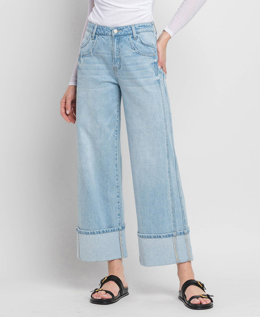 SUPER HIGH RISE CUFFED BAGGY WIDE JEANS T6515