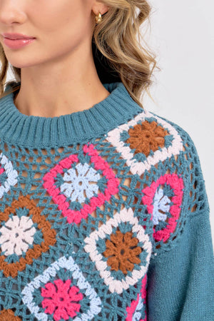 CROCHET PATCHWORK KNIT SWEATER