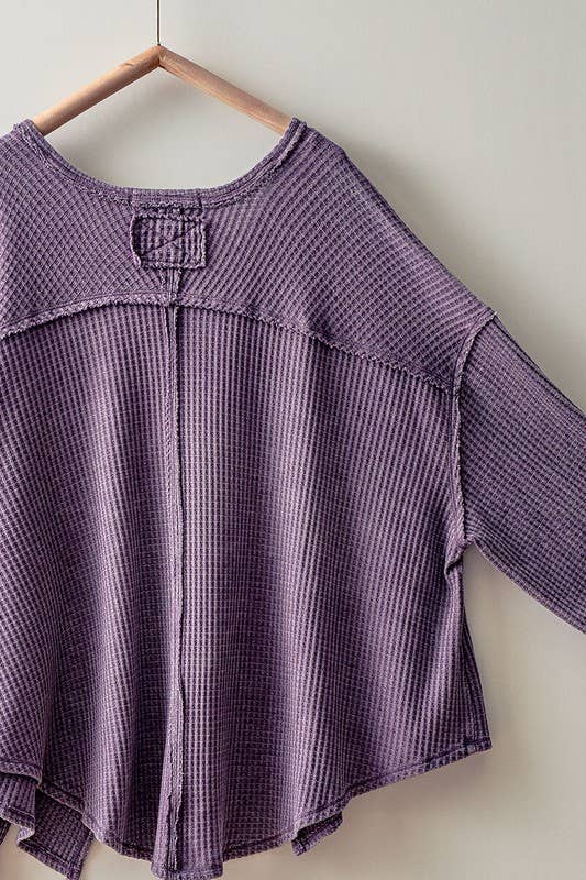 WAFFLE KNIT HIGH LOW TOP: PURPLE