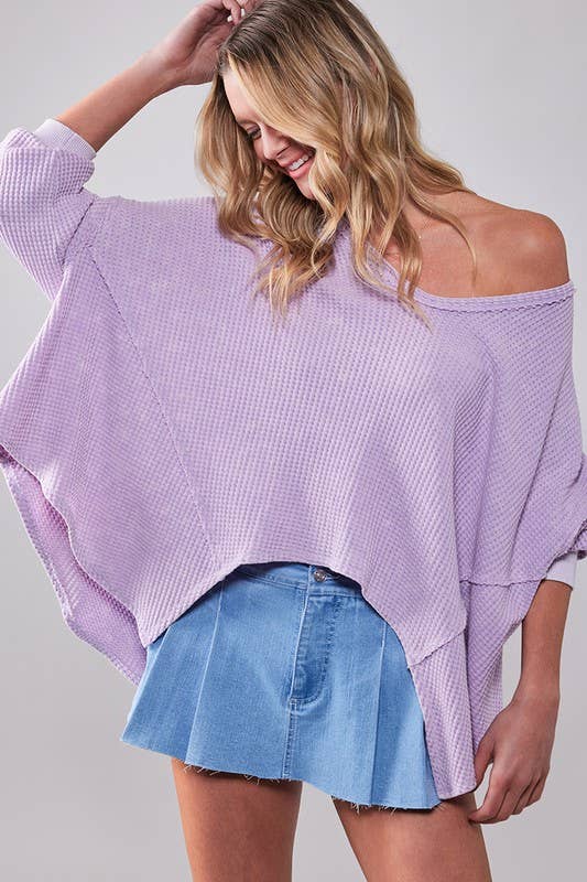 WAFFLE KNIT HIGH LOW TOP: PURPLE