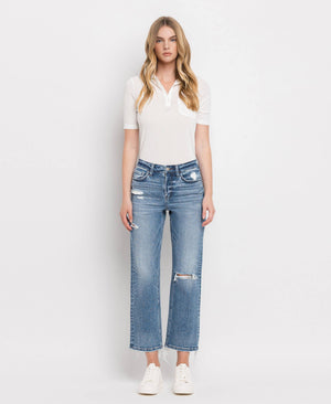 HIGH RISE DISTRESSED HEM CROP STRAIGHT JEANS BLINK / 25