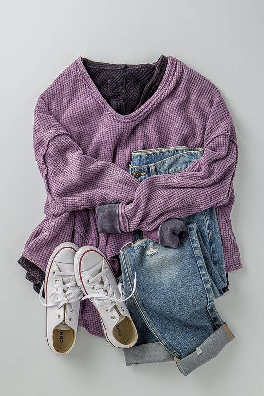 WAFFLE KNIT HIGH LOW TOP: PURPLE