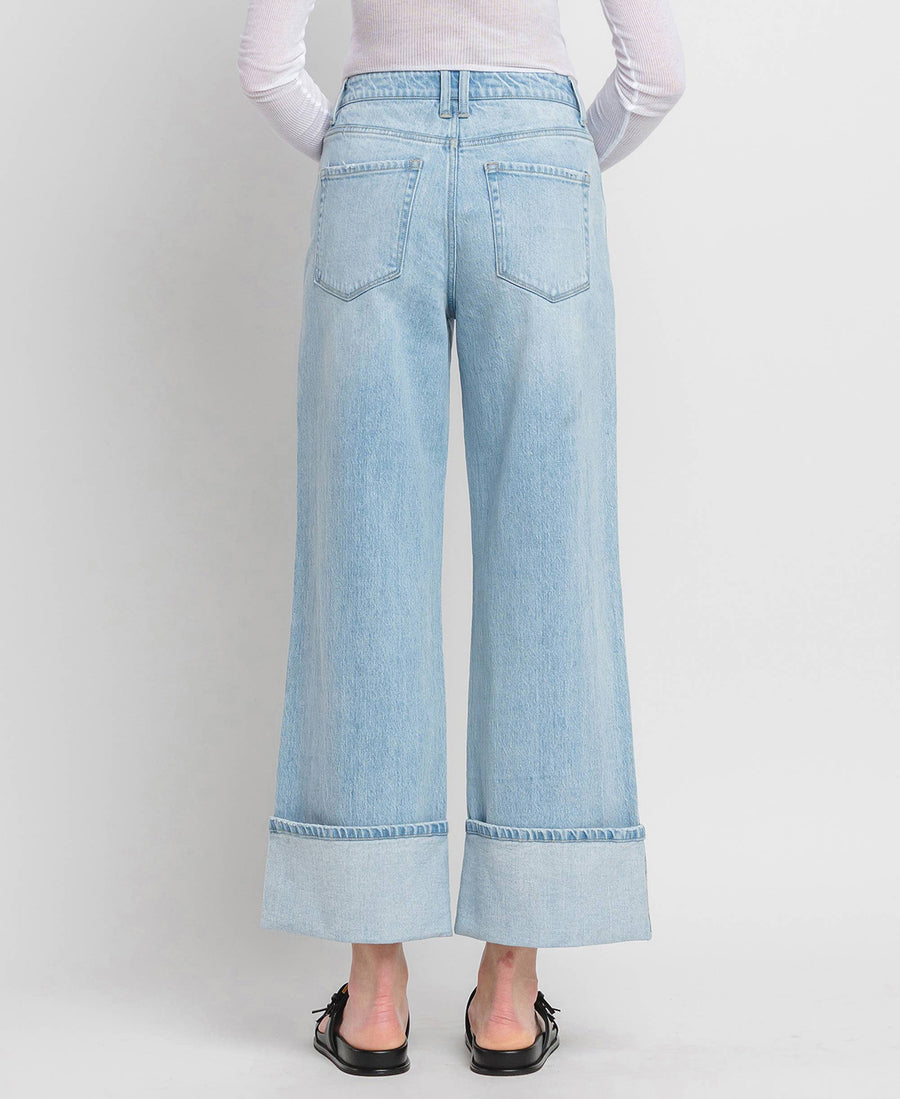 SUPER HIGH RISE CUFFED BAGGY WIDE JEANS T6515