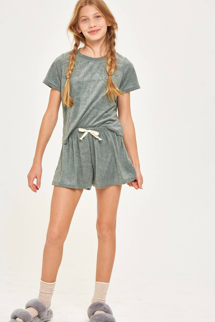 Towel Terry Top and Shorts Set: S / Olive