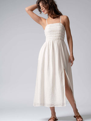 Smocked Tencel Maxi Dress with Side Slit