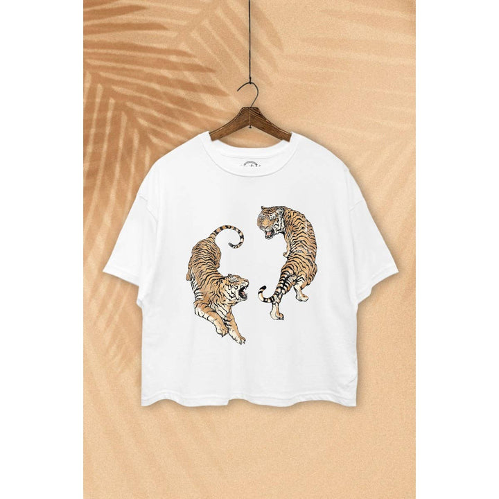 FIGHTING TIGERS GRAPHIC PRINT BOXY CROP T-SHIRT