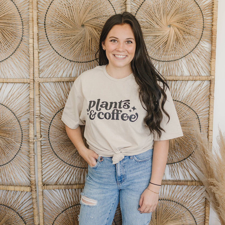 Plants & Coffee | Graphic Tee | Gifts for Plant Lovers: Medium / Sand