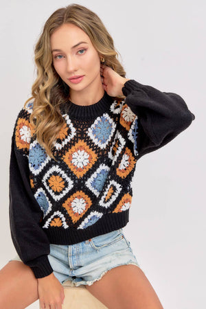 CROCHET PATCHWORK KNIT SWEATER