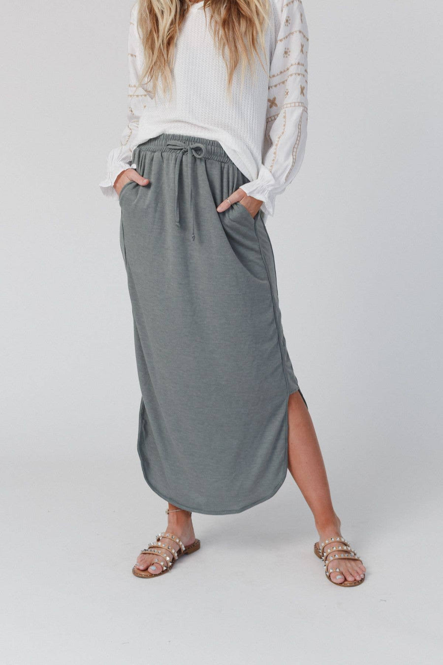 So Comfy Drawstring Maxi Skirt - Light Olive