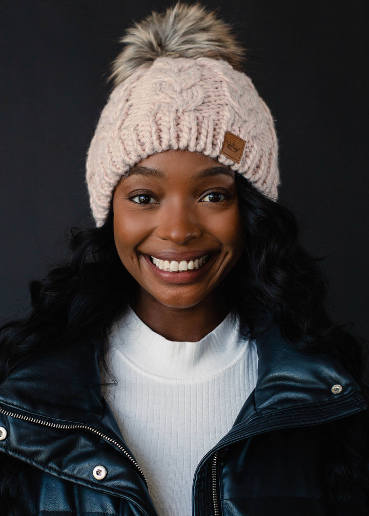 Blush Cable Knit Pom Hat