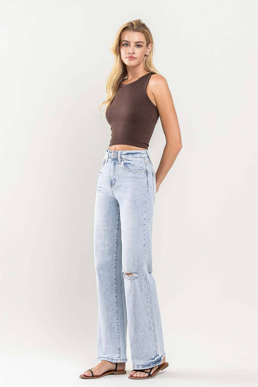 90'S VINTAGE SUPER HIGH RISE FLARE JEANS V3217: TENDER / 26