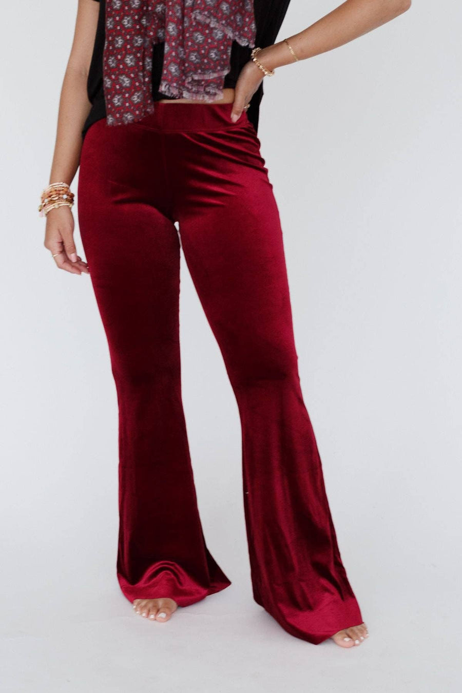 Cher Velvet Flare Pants - Burgundy