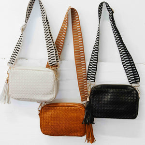 Woven Willow Camera Crossbody Bag: Black