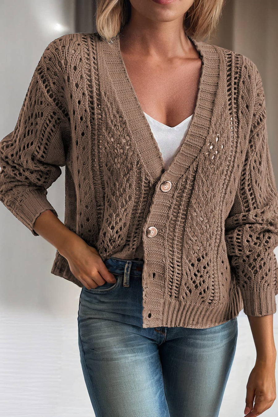 Open Knit Drop Shoulder Cardigan