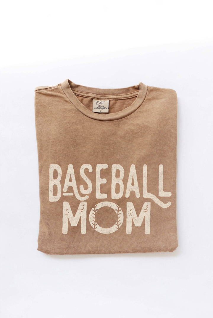 BASEBALL MOM Mineral Washed Graphic Top: TOAST / XL