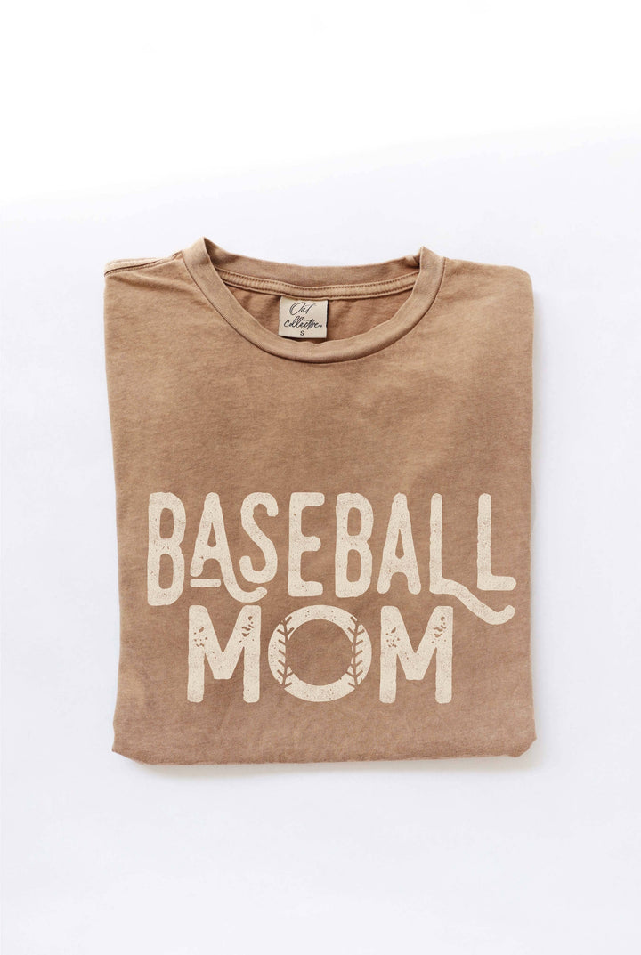 BASEBALL MOM Mineral Washed Graphic Top: TOAST / L