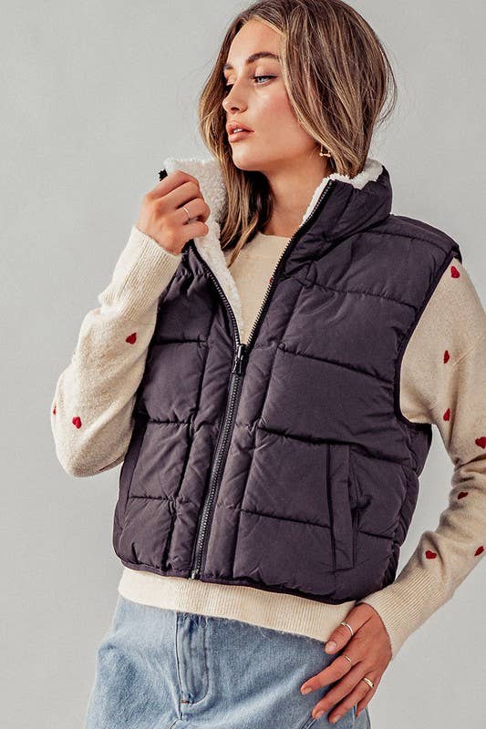 PUFFER VEST WITH WARM FLEECE LINING