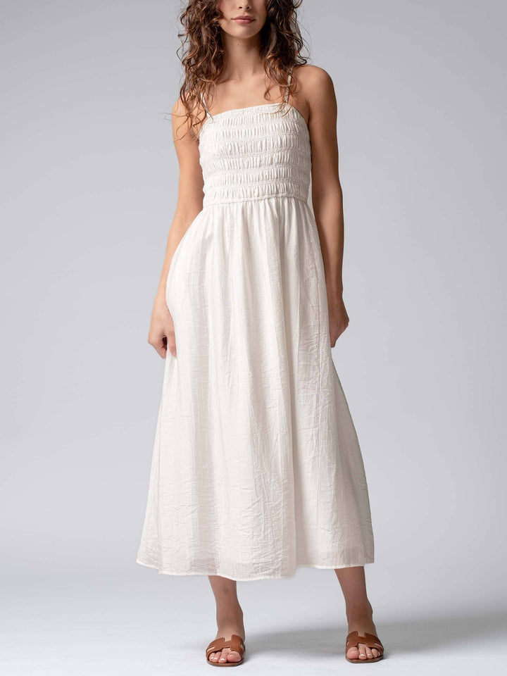 Smocked Tencel Maxi Dress with Side Slit
