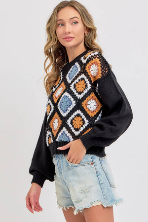 CROCHET PATCHWORK KNIT SWEATER