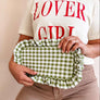Gingham Ruffle Zipper Pouch Embroidery Friendly Cosmetic Bag