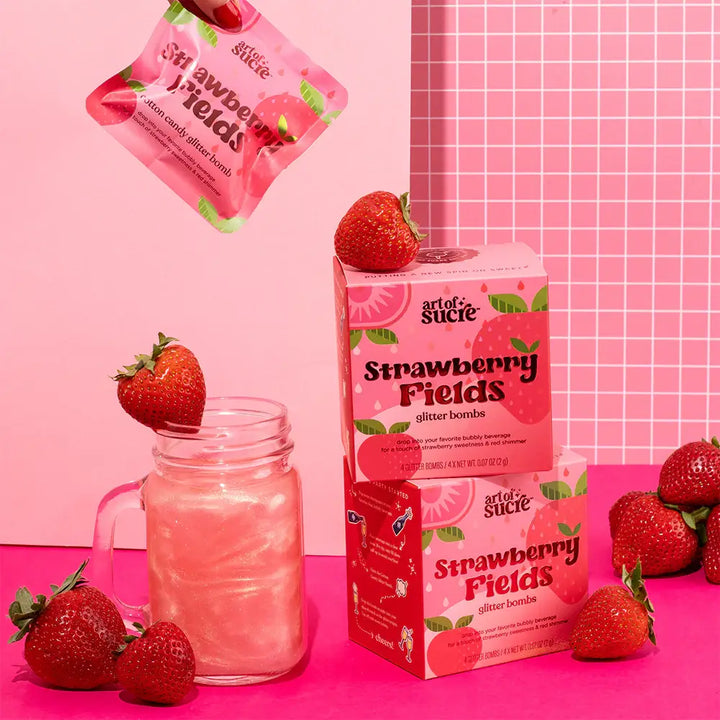 Strawberry Fields Strawberry Cotton Candy Drink Glitter Bomb
