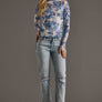 Blue & White Floral Mesh Top