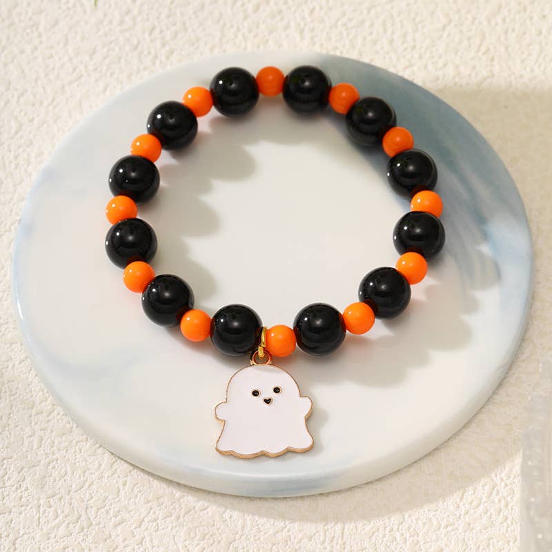 Halloween Handmade Beaded Pumpkin ghost Bracelet for kids