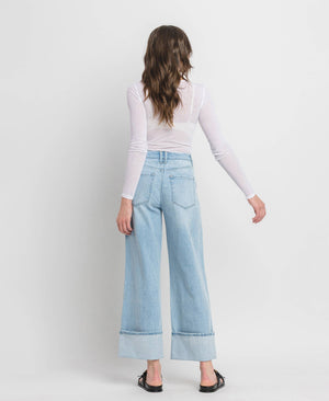 SUPER HIGH RISE CUFFED BAGGY WIDE JEANS T6515