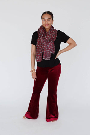 Cher Velvet Flare Pants - Burgundy