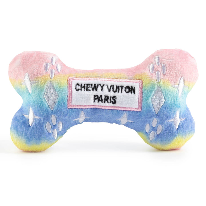 Pink Ombre Chewy Vuiton Bone Squeaker Dog Toy: Large