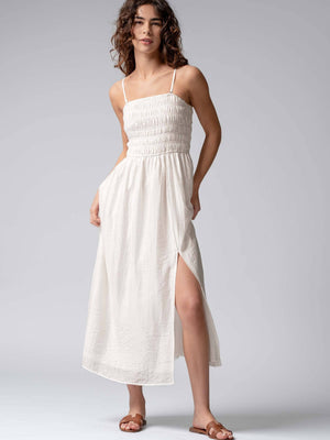 Smocked Tencel Maxi Dress with Side Slit