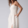 Smocked Tencel Maxi Dress with Side Slit