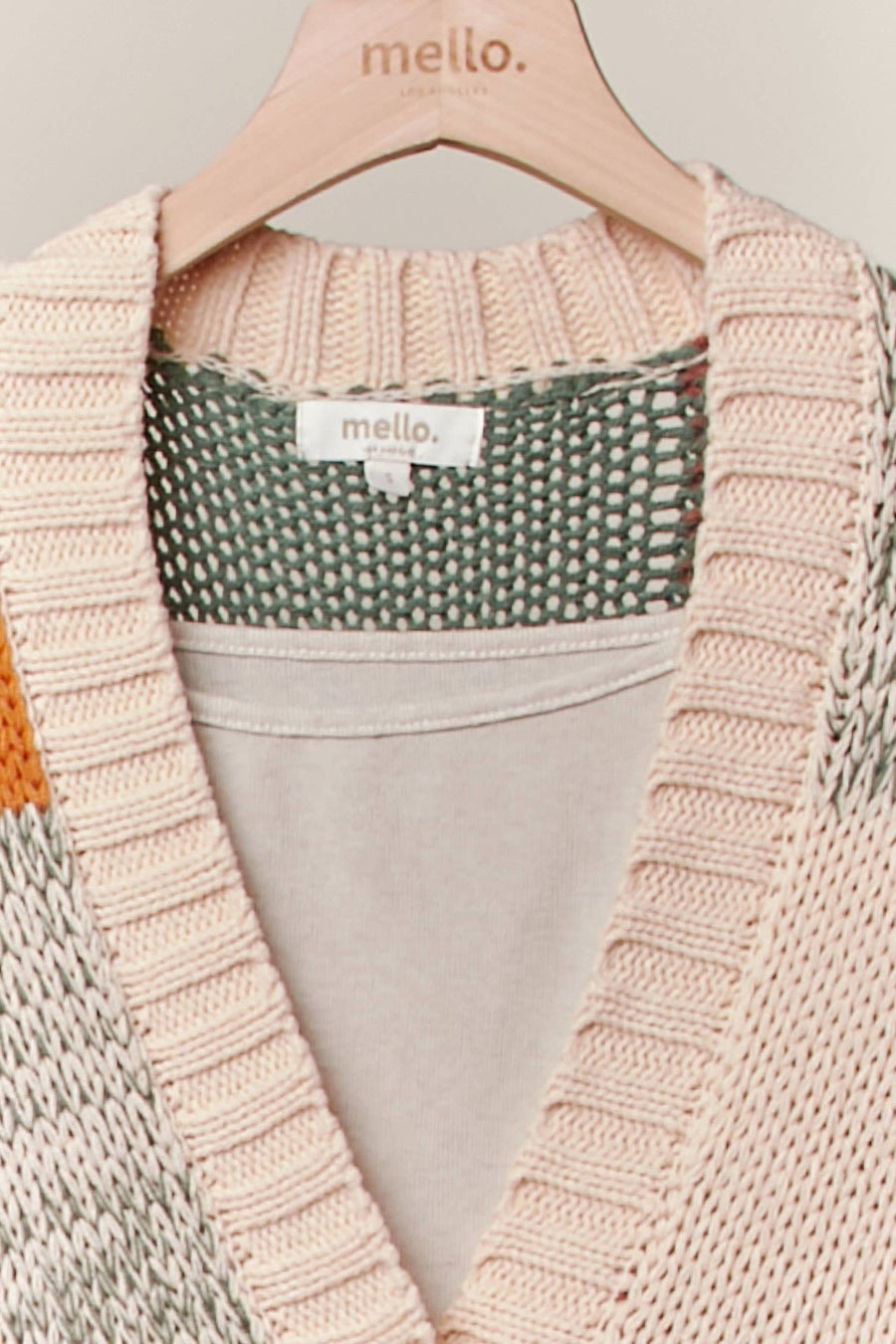 Color Block Crochet V Neck Cardigan