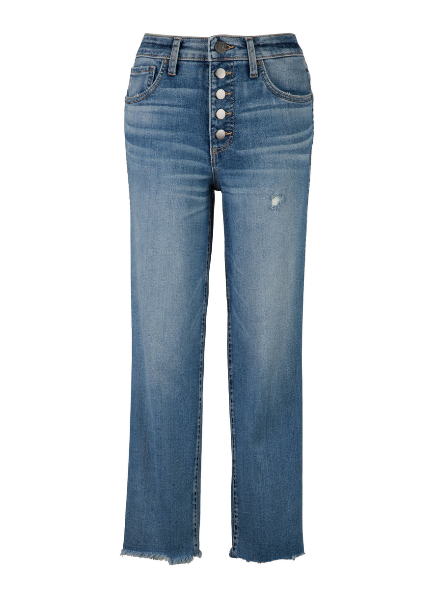 RACHAEL HIGH RISE FAB AB MOM JEAN-BTN FLY RAW HEM: 4 / IMAGINED