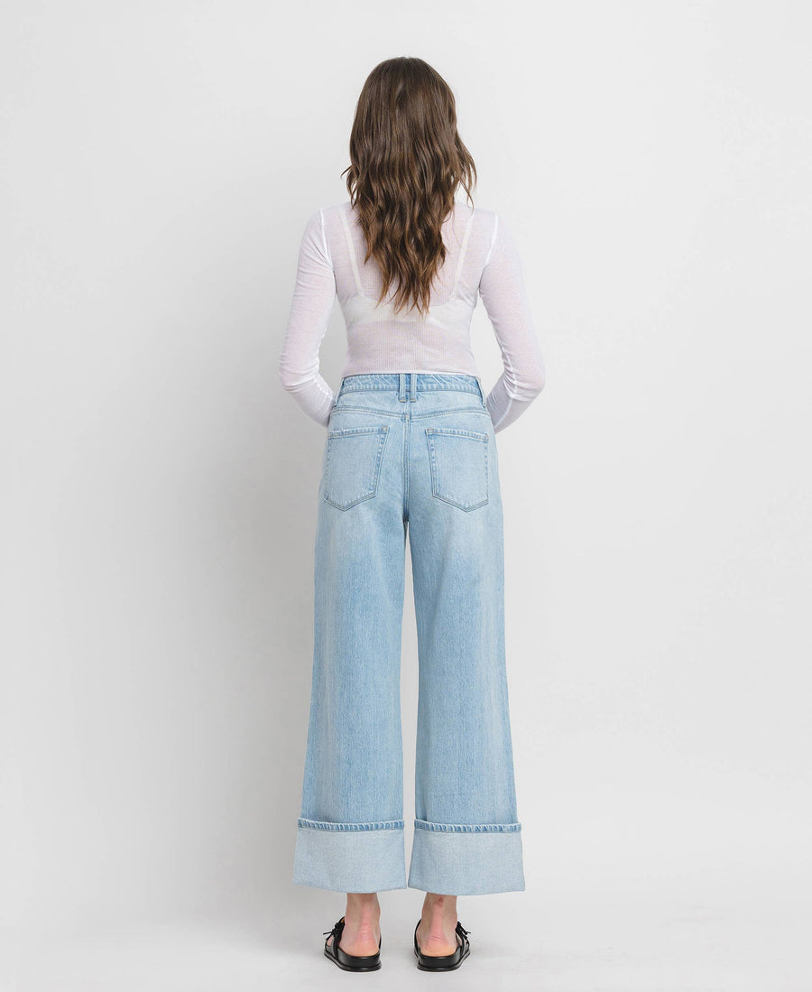 SUPER HIGH RISE CUFFED BAGGY WIDE JEANS T6515